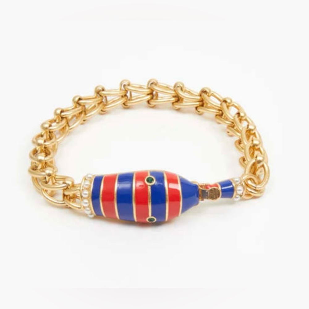 Clare V Gold Chain Bracelet with Red and Blue Enamel Bead